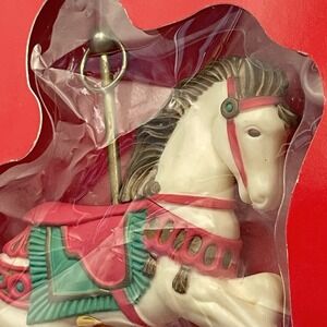 Vintage American Greetings CAROUSEL‎ HORSE Ornament Forget Me Not White Pony 4"